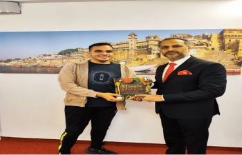 Amb. Abhishek Singh received Venezuelan Yoga Teacher Robinson Morey and discussed promotion of Yoga and Ayurveda in several States of Venezuela. Morey has practiced Yoga in India for a few years and lived in Rishikesh.